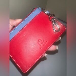 NWOT Mywalit Cardholder & Keychain & Zipper Red Navy and Light Blue Minimalist‎